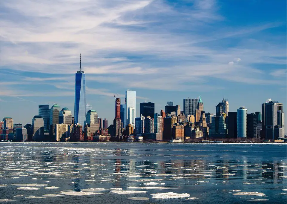 A view of the city skyline from across the water.