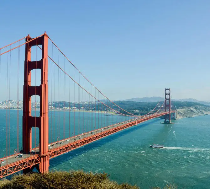 A view of the golden gate bridge from above.